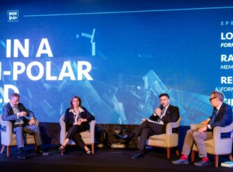 Giles Trendle, Reena Ranger OBE, Raghav Chadha and Lord Simon McDonald at Ideas for India Conference, India Week
